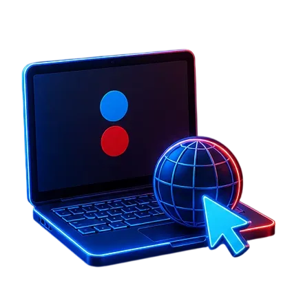 Ilustración de una laptop con un ícono de globo terráqueo y cursor
