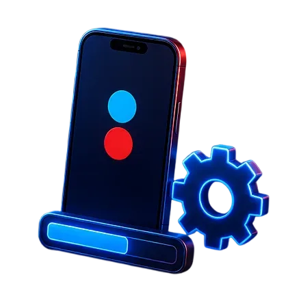 Ilustración de un teléfono con un ícono de engranaje