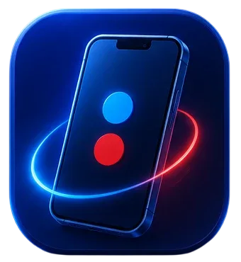Ilustración de un teléfono dentro de un anillo digital azul y rojo