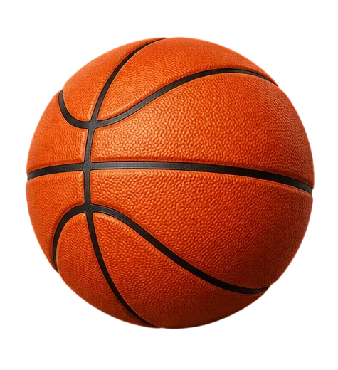 Fotografía de estudio de un balón de básquetbol naranja sobre fondo blanco
