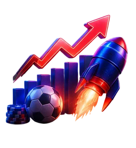 Ilustración de un balón de fútbol con una gráfica ascendente y un trofeo