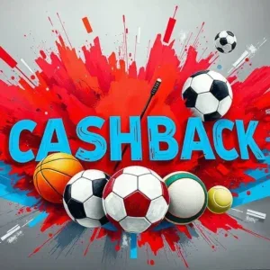 Ilustración con la palabra CASHBACK sobre un fondo de balones deportivos