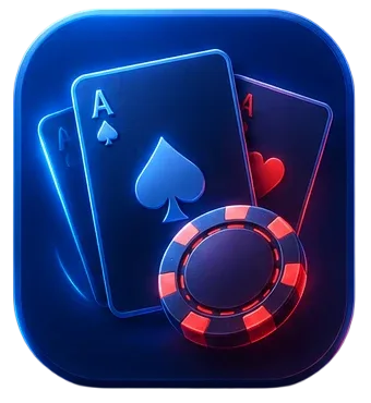 Ilustración de cartas y una ficha de casino sobre fondo azul