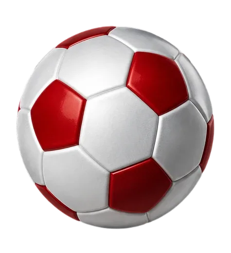 Fotografía de estudio de un balón de fútbol blanco y rojo sobre fondo blanco