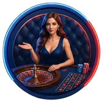 Ilustración de una crupier junto a una mesa de ruleta con fichas