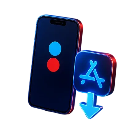 Ilustración de un teléfono con el ícono de la App Store y una flecha de descarga