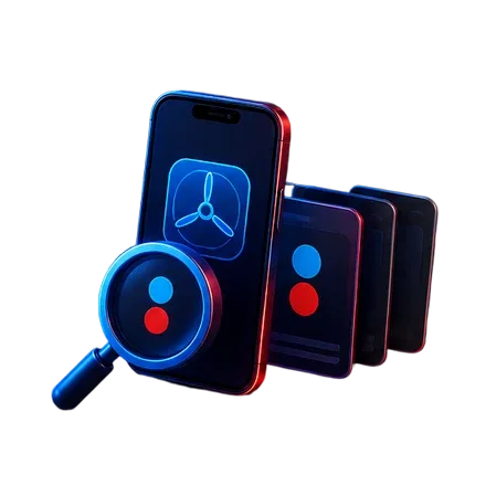 Ilustración de un teléfono con una lupa, sugiriendo una revisión de cuenta