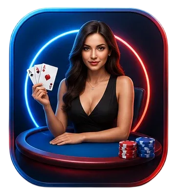 Icono de una crupier sosteniendo cartas en una mesa de casino en vivo
