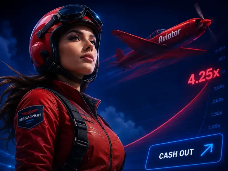 Arte promocional de Aviator con una piloto y un multiplicador en ascenso