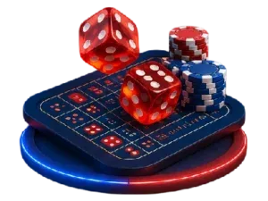 Fotografía de dados rojos sobre una mesa de craps