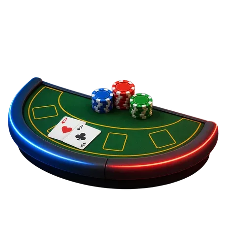 Fotografía de una mesa de casino con dos cartas y fichas apiladas