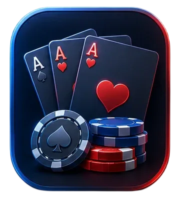 Icono cuadrado de juegos de mesa con tres ases, un corazón rojo y dos pilas de fichas de casino.