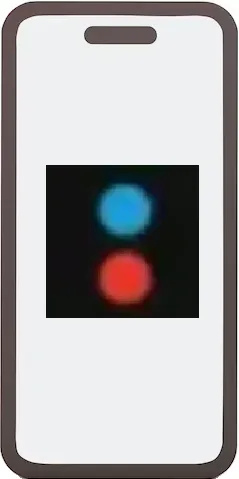 Miniatura de un teléfono mostrando una pantalla de arranque con dos círculos de color.