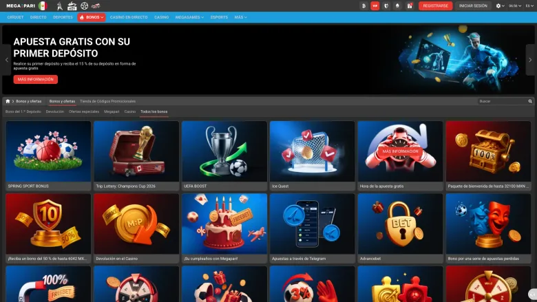 Catálogo de bonos y ofertas con una tarjeta titulada Devolución en el Casino junto a otras promociones deportivas y de casino